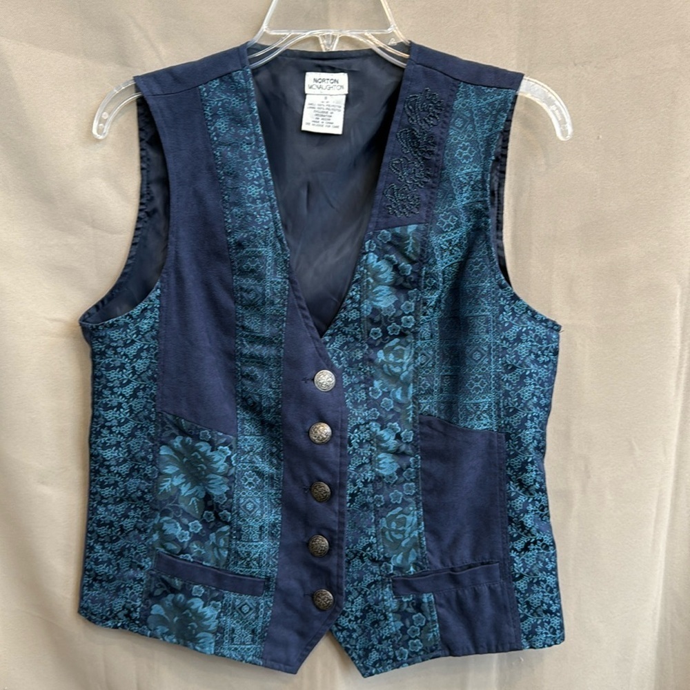 90s Norton McNaughton Blue Floral Button Vest Women’s Size Small